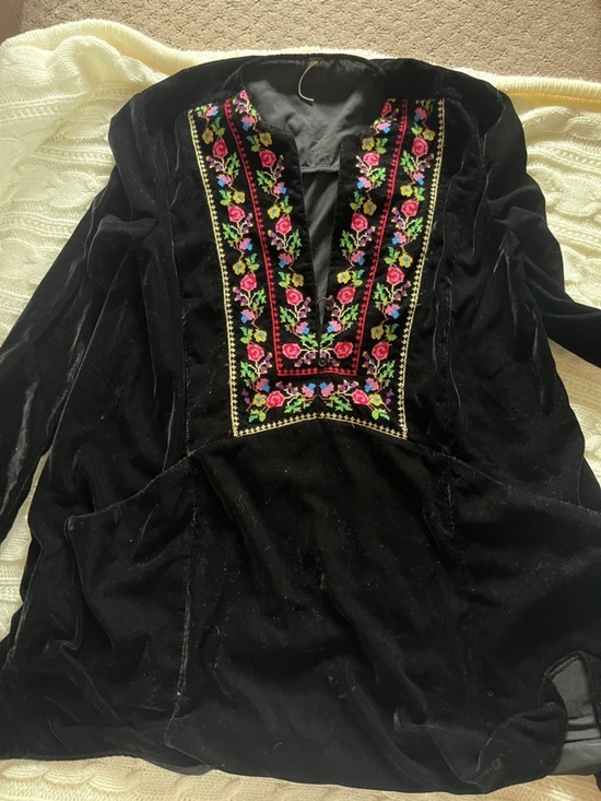 Free People Tops - Free People Black Velvet Tunic with Colorful Floral Embroidery